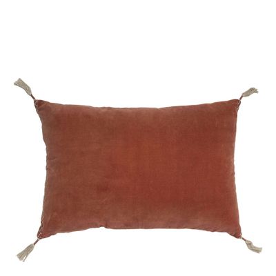 Coussins textile - Housse de coussin MATTEO en velours de coton et lin - Orange Brûlé - 60 x 40 cm - BLANC D'IVOIRE
