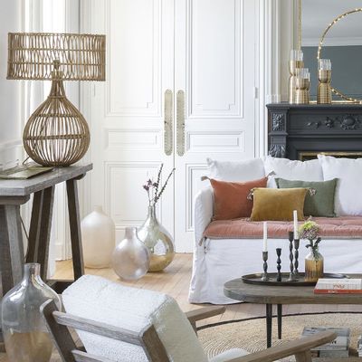 Fabric cushions - MATTEO cushion cover in cotton and linen velvet - Blush - 60 x 40 cm - BLANC D'IVOIRE