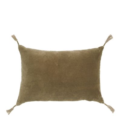 Coussins textile - Housse de coussin MATTEO en velours de coton et lin - Taupe - 60 x 40 cm - BLANC D'IVOIRE
