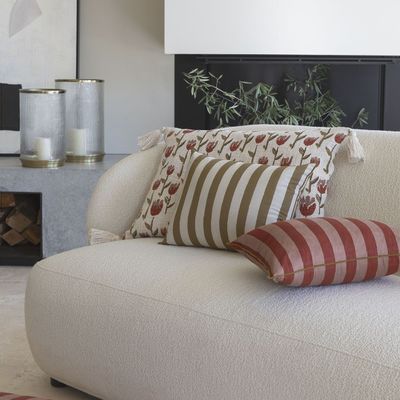 Coussins textile - Housse de coussin BAYADERE en coton - Nude et rouge brique - 60 x 40 cm - BLANC D'IVOIRE