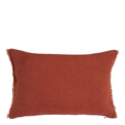 Coussins textile - Housse de coussin CHLOÉ en lin lavé - Orange brûlé - 60 x 40 cm - BLANC D'IVOIRE