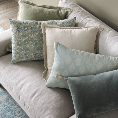 Coussins textile - Housse de coussin MATTEO en velours de coton et lin - Céladon - 60 x 40 cm - BLANC D'IVOIRE