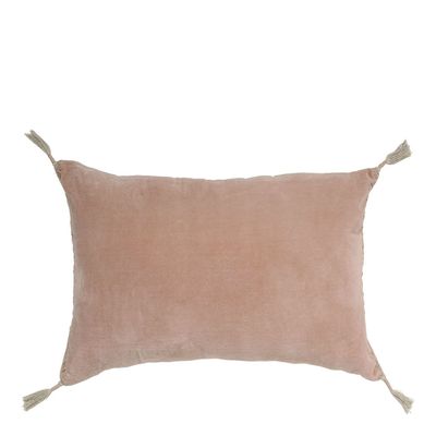 Coussins textile - Housse de coussin MATTEO en velours de coton et lin - Rose - 60 x 40 cm - BLANC D'IVOIRE