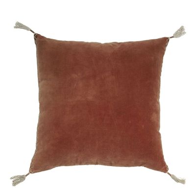 Coussins textile - Housse de coussin MATTEO en velours de coton et lin - Orange Brûlé - 50 x 50 cm - BLANC D'IVOIRE