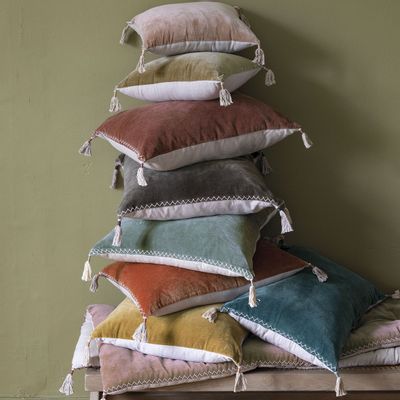 Fabric cushions - MATTEO cushion cover in cotton and linen velvet - Charcoal gray - 50 x 50 cm - BLANC D'IVOIRE