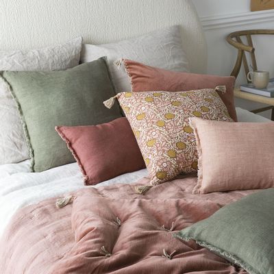 Fabric cushions - MATTEO cushion cover in cotton and linen velvet - Terracotta - 50 x 50 cm - BLANC D'IVOIRE