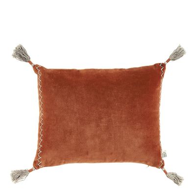 Coussins textile - Housse de coussin MATTEO en velours de coton et lin - Orange Brûlé - 30 x 40 cm - BLANC D'IVOIRE