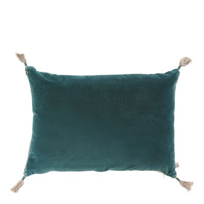 Coussins textile - Housse de coussin MATTEO en velours de coton et lin - Pétrole - 60 x 40 cm - BLANC D'IVOIRE