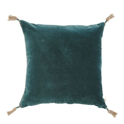 Coussins - Coussin MATTEO velours et lin - Pétrole - BLANC D'IVOIRE