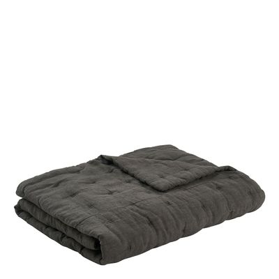 Linge de lit - Couvre-lit CHLOÉ en lin lavé - Gris charbon - 230 x 180 cm - BLANC D'IVOIRE