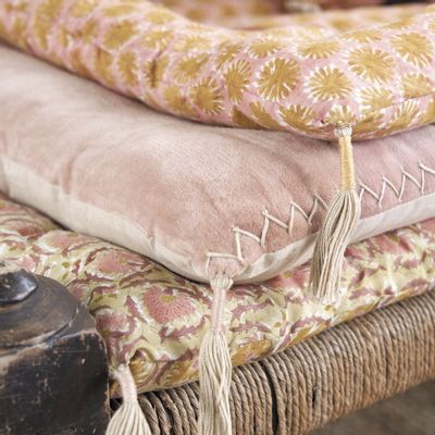 Canapés - Futon MATTEO en velours de coton et lin - Rose - BLANC D'IVOIRE