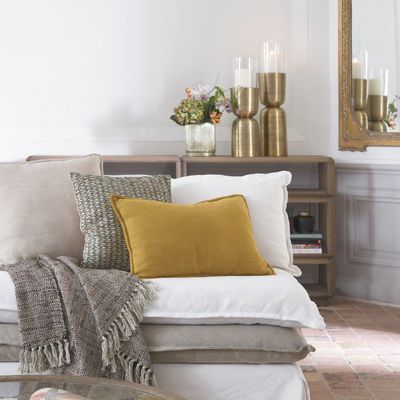Coussins - Coussin LOUISE lin - Safran - BLANC D'IVOIRE