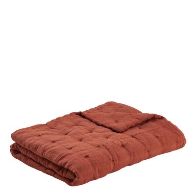 Linge de lit - Couvre-lit CHLOÉ en lin lavé - Orange brûlé - 230 x 180 cm - BLANC D'IVOIRE