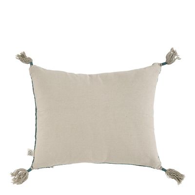 Coussins - Coussin MATTEO velours et lin - Pétrole - BLANC D'IVOIRE