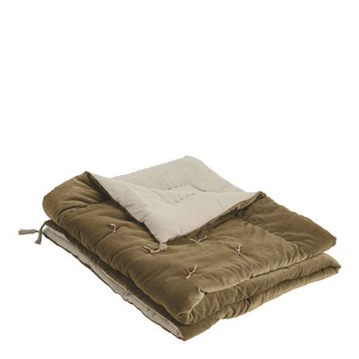 Linge de lit - Courtepointe MATTEO velours et lin - Taupe - BLANC D'IVOIRE