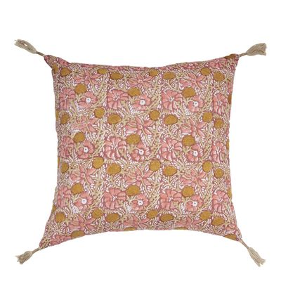 Coussins textile - Housse de coussin JUNGLE en coton - Rose - 50 x 50 cm - BLANC D'IVOIRE