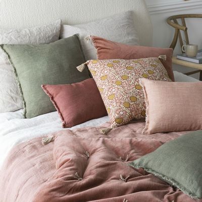 Coussins textile - Housse de coussin JUNGLE en coton - Rose - 50 x 50 cm - BLANC D'IVOIRE