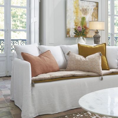 Coussins - Coussin LOUISE lin - Terracotta - BLANC D'IVOIRE