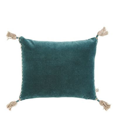 Coussins textile - Housse de coussin MATTEO en velours de coton et lin - Pétrole - 30 x 40 cm - BLANC D'IVOIRE