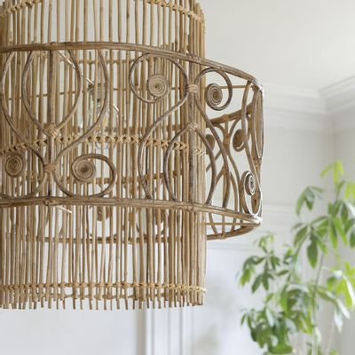 Hanging lights - GARANCE non-electrified rattan pendant light - ø 70 x 66 cm - BLANC D'IVOIRE