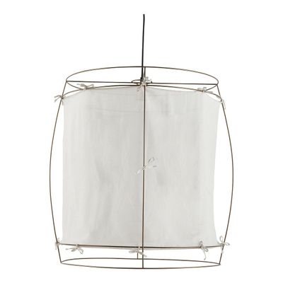 Suspensions - Suspension JADE en tissu blanc et métal doré finition laiton - Grand modèle - H. 75 cm - BLANC D'IVOIRE