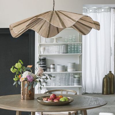 Hanging lights - AIDA raffia pendant light - Gold and natural - ø 110 x 21 cm - BLANC D'IVOIRE