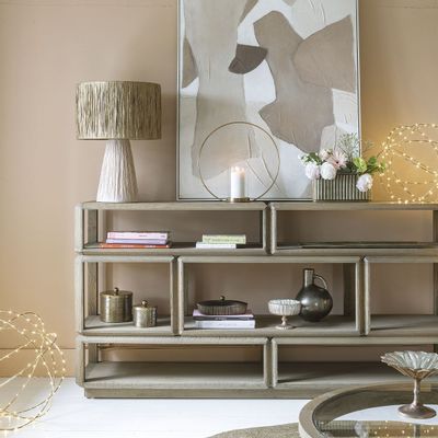 Lampes à poser - Lampe NIA en raphia - Abat-jour doré - ø 40 x 57,5 cm - BLANC D'IVOIRE