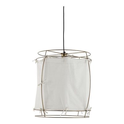 Suspensions - Suspension JADE en tissu blanc et métal doré finition laiton - Petit modèle - H. 65 cm - BLANC D'IVOIRE