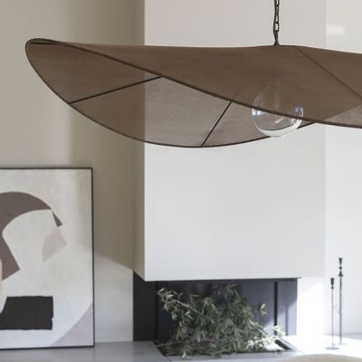 Hanging lights - ALBA pendant light in brown weave - ø 120 cm - BLANC D'IVOIRE