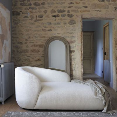 Banquettes pour collectivités - Méridienne LISETTE en bouclette - Crème - BLANC D'IVOIRE