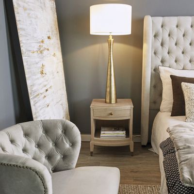 Table lamps - MALIA lamp base antique brass - BLANC D'IVOIRE