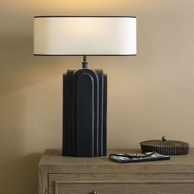 Lampes à poser - Pied de lampe ACHILLE en métal noir - 21 x 13 x 50 cm - BLANC D'IVOIRE