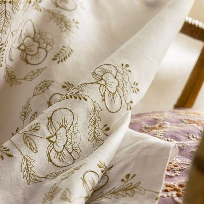 Table linen - Paradis Kaki - Embroidered Linen Tablecloth - ALEXANDRE TURPAULT