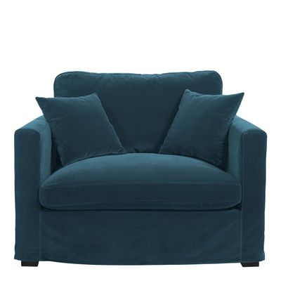 Fauteuils - Fauteuil ANGIE en velours - Bleu paon - BLANC D'IVOIRE