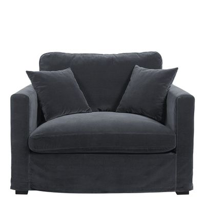 Armchairs - ANGIE armchair in velvet - Dark gray - BLANC D'IVOIRE