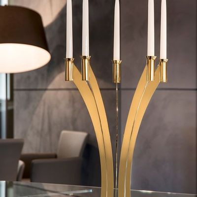 Decorative objects - Design candleholder with 5 arms in stainless steel — 24 K gold - ELLEFFE DESIGN
