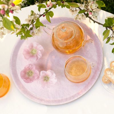 Trays - Round design serving tray - Trompe-l'œil pink flowers 38 cm - MONBOPLATO