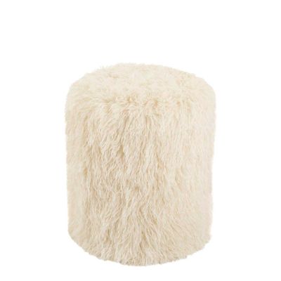 Chairs - MU74085 Ivory Mongolian Pouf Ø36X45Cm - ANDREA HOUSE