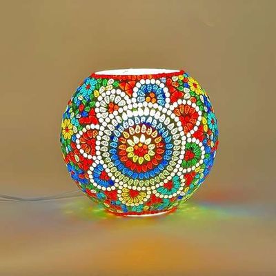 Table lamps - Colored Mandala medium oval Handmade Lamp in mosaic glass h. 25 cm. - SOUL LIGHT EUROPE