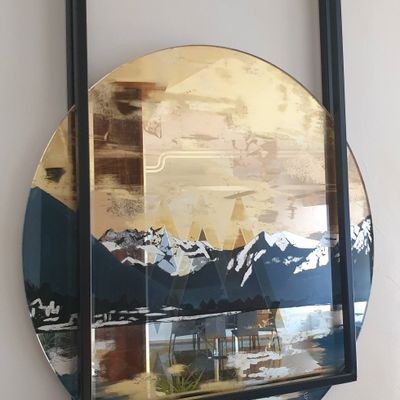 Verre d'art - Vue des Alpes, miroir églomisé, fresque - NARCIS
