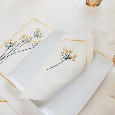 Cadeaux - Set de 2 serviettes à motif floral à pois jaunes - HYA CONCEPT STORE