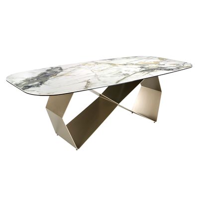 Dining Tables - Rectangular dining table in porcelain marble and champagne-coloured st - ANGEL CERDÁ