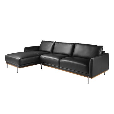 Sofas - Left chaise longue sofa black leather - ANGEL CERDÁ