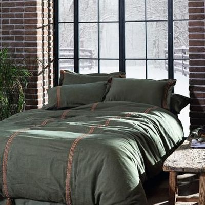 Bed linens - Charla Double Duvet Cover Set 100% Organic Cotton Hemp Blended Ecru-Navy Blue 200 x 220 cm - ECOCOTTON