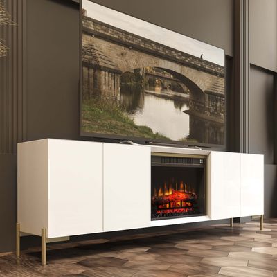 TV stands - Design lacquered TV furniture with electric fireplace - FRANCO FURNITURE