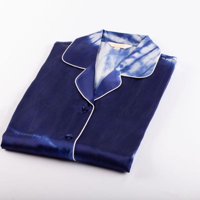 Homewear - Unique Botanical Blue Men's Tie Dye Silk Pajama Set - THE ZHAI｜CHINESE CRAFTS CREATION