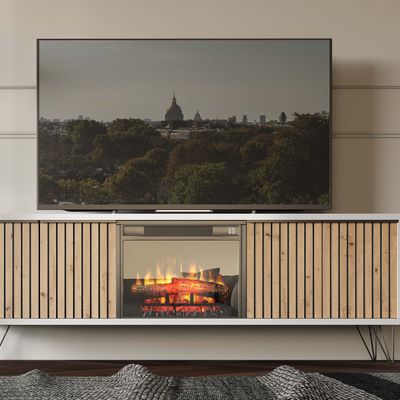 Meubles TV - Meuble TV en placage de chêne avec foyer électrique - FRANCO FURNITURE