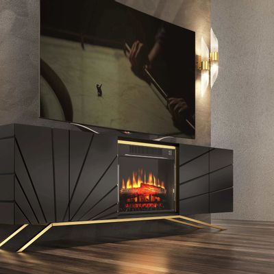 Meubles TV - Meuble TV laqué design avec cheminée électrique - FRANCO FURNITURE
