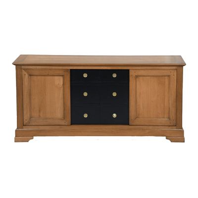 TV stands - 4-door TV stand FLAUBERT 136 cm Louis Philippe style - solid oak - MON PETIT MEUBLE FRANÇAIS