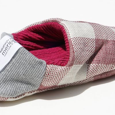 Socks - JAPAN MADE Reversible room shoes/Linen block plaid × Embossed stripes - MERIPPA